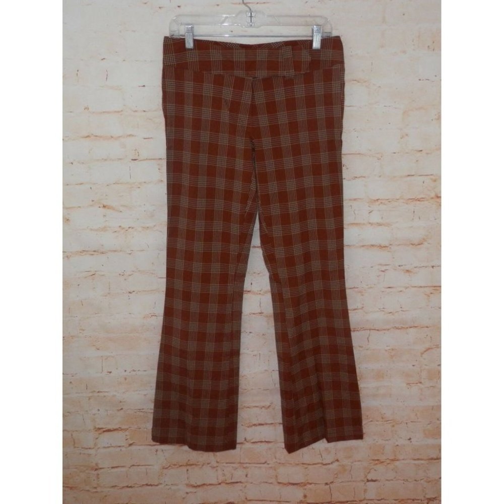 NEW Wet Seal Women's Size 7 Browns Plaid Print Orig $40 Stretch Dress Pants 2593
